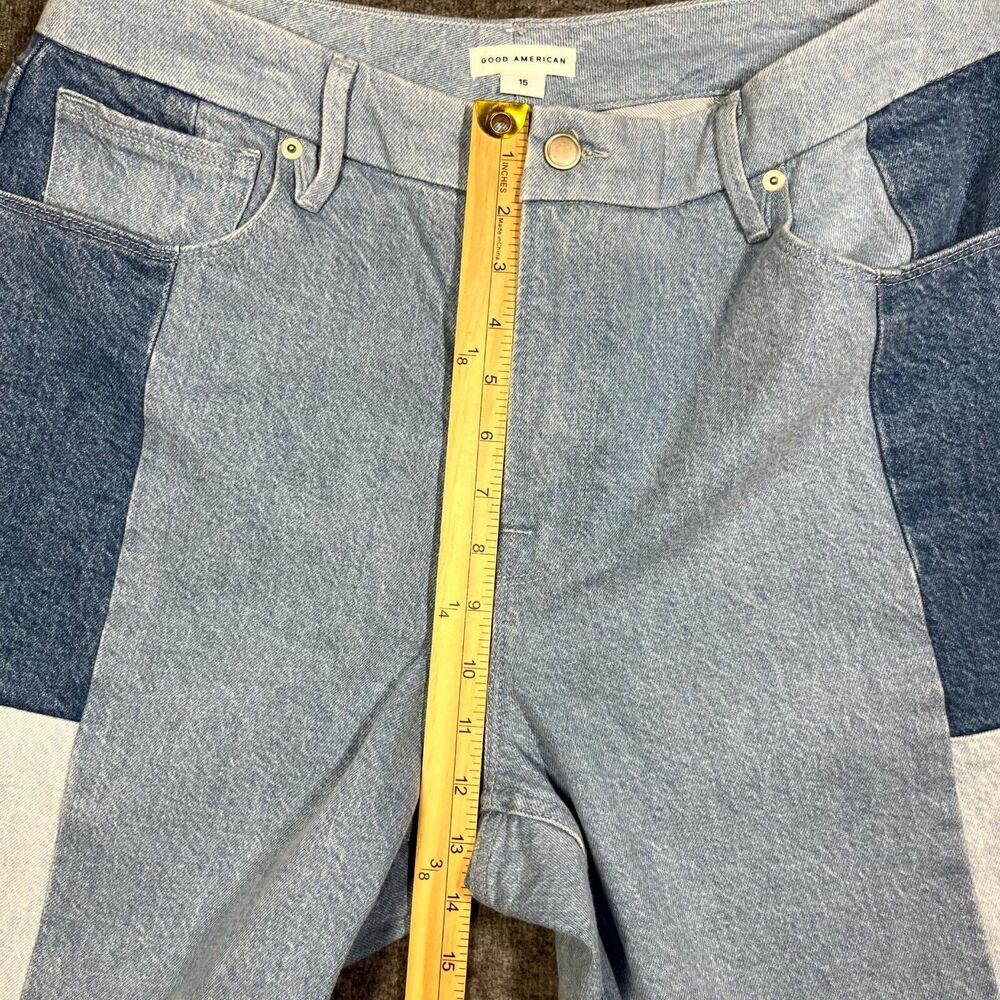 Good American Womens Blue Icon Patchwork Denim Straight Jeans 15 90s 34x27.5 - Picture 8 of 10